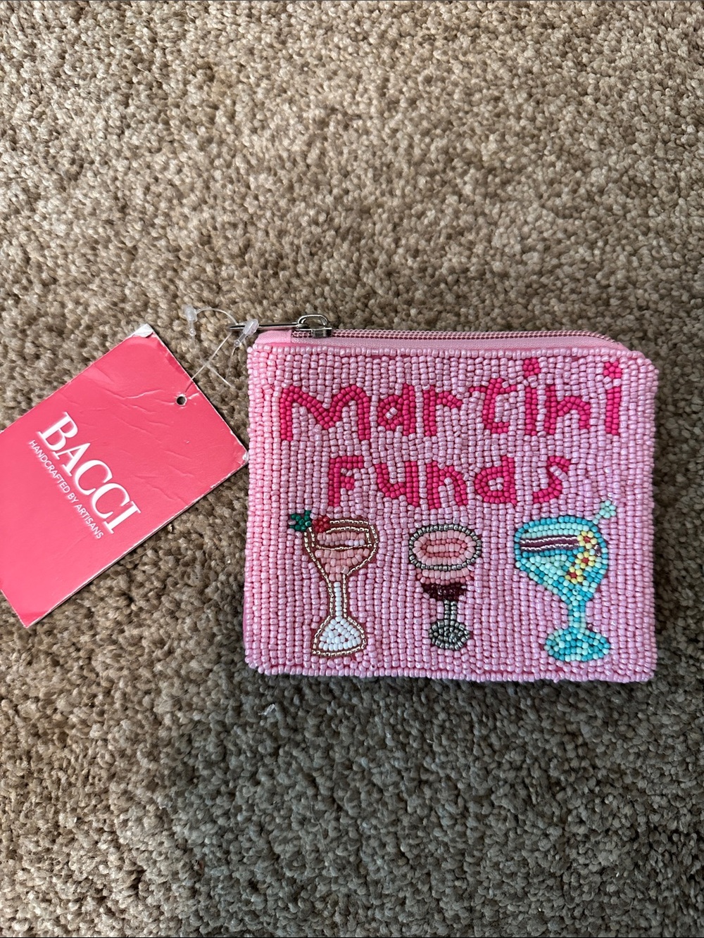 Bacci Pink 'Martini Funds' Beaded Coin Purse